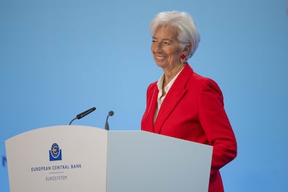 La presidenta del BCE, Christine Lagarde, en rueda de prensa el 5 de junio de 2025