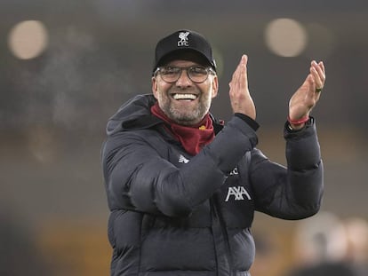 Jürgen Klopp celebrando la victoria del Liverpool contra los Wolverhampton Wanderers el pasado 23 de enero.