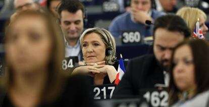 Marine Le Pen en el Parlamento Europeo hace dos semanas. 