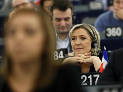 Marine Le Pen en el Parlamento Europeo hace dos semanas. 