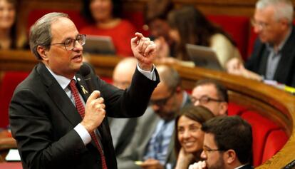 El presidente de la Generalitat, Quim Torra, en el pleno de este miércoles. 