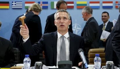 Jens Stoltenberg, secretario general de la OTAN, ayer en Bruselas.