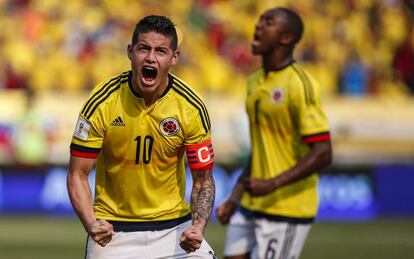 James celebra un gol con Colombia el pasado mes de marzo. 