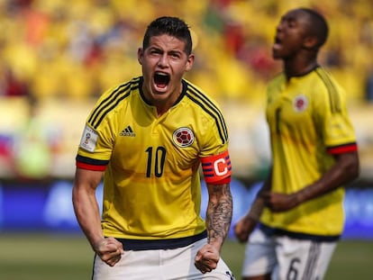 James celebra un gol con Colombia el pasado mes de marzo. 