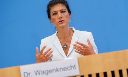 Sahra Wagenknecht durante la presentación del movimiento Levantarse, en 2018.