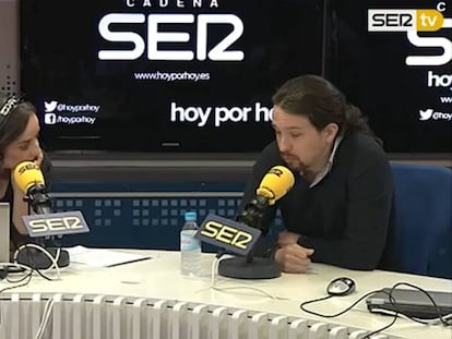 Imagen de Pepa Bueno entrevistando a Pablo Iglesias en el programa &lsquo;Hoy por Hoy&rsquo; de Cadena Ser.