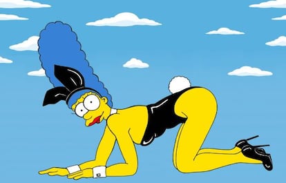 Marge Simpson, como Kate Moss posando para el 60 aniversario de 'Playboy'.