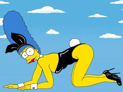 Marge Simpson, como Kate Moss posando para el 60 aniversario de 'Playboy'.