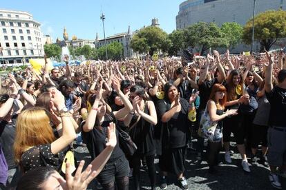 Manifestación de estudiantes universitarios en el centro de Barcelona.