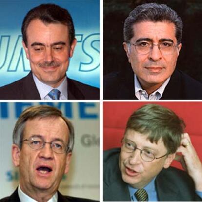 Javier Aguilera (TPI), Terry Semel (Yahoo!), Heinrich Von Pierer (Siemens) y Bill Gates (Microsoft)