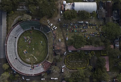 Imagen aérea de la minga que viaja por Colombia.