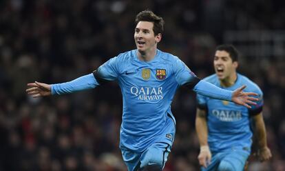 Messi celebra su segundo gol en Londres.