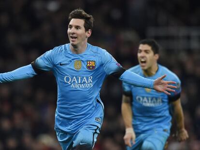 Messi celebra su segundo gol en Londres.
