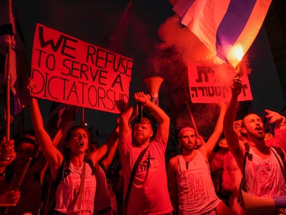 Manifestación contra la reforma judicial, el sábado en Tel Aviv.