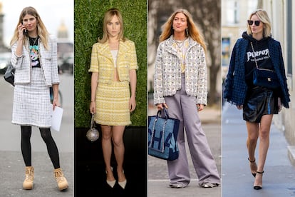 La prenda permite ser adapatada a cualquier estilo. Desde la izda., Veronika Heilbrunner, Suki Waterhouse, Emili Sindlev y Lisa Hahnbueck.