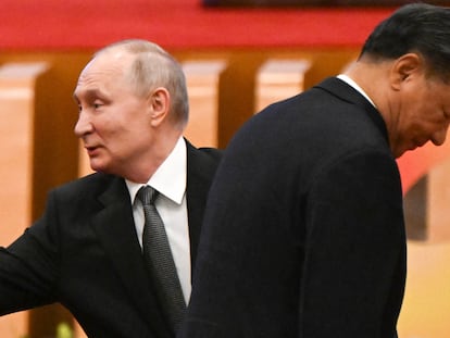 El presidente chino, Xi Jinping, y su homólogo ruso, Vladímir Putin, este miércoles durante un foro en Pekín.