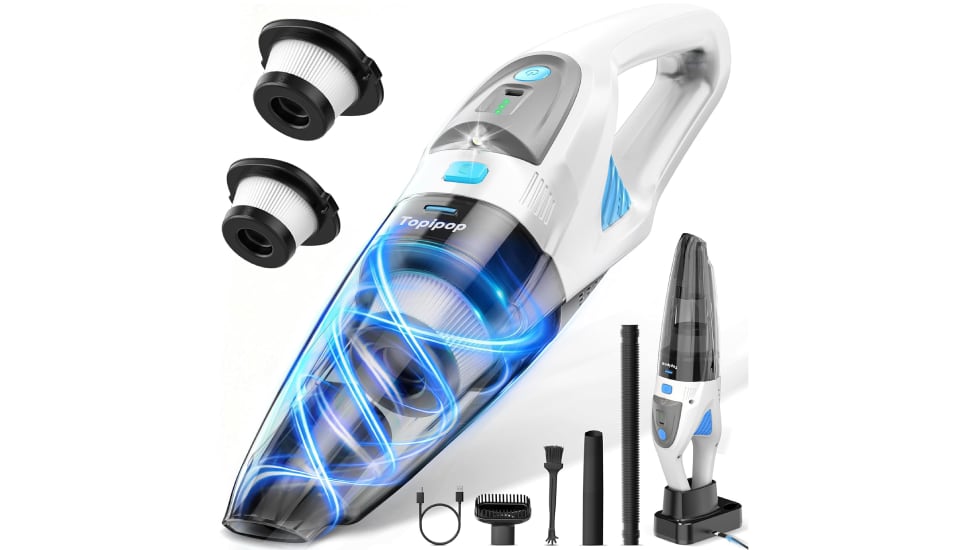 Aspiradora de mano inalámbrica con filtro HEPA lavable.