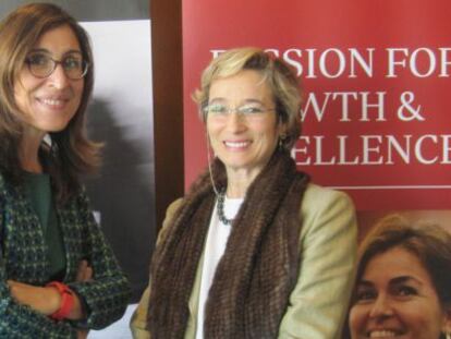 N&uacute;ria Vilanova y N&uacute;ria Chinchilla tras la presentaci&oacute;n del informe.