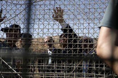 Interior Minister Jorge Fernández Díaz inspects the anti-climb mesh in Melilla on Monday.