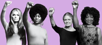 Una foto que hizo historia: las dos fundadoras de 'Ms Magazine', Gloria Steinem y Dorothy Pitman, a la izquierda en la icónica imagen de 1971 para la revista 'Esquire' y a la derecha, cuando la recrearon en 2014, simbolizando que la lucha feminista todavía no ha finalizado.