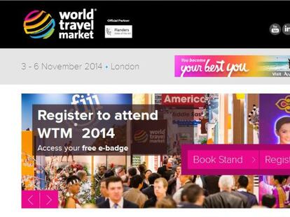 Pantallazo de la web de la feria World Travel Market.