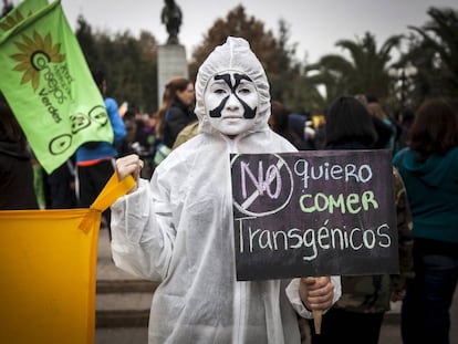 Un manifestante antitransgénicos en una marcha en Santiago de Chile, en 2015.