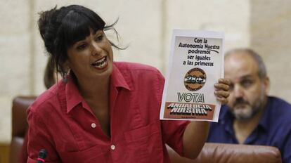 Teresa Rodríguez, la semana pasada en el Parlamento andaluz.