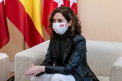 La presidenta de la Comunidad de Madrid, Isabel Díaz Ayuso, este miércoles en un acto oficial en la Real Casa de Correos.