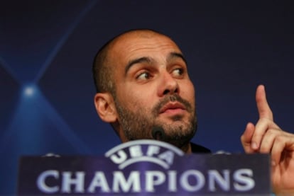 Guardiola durante la rueda de prensa de hoy.