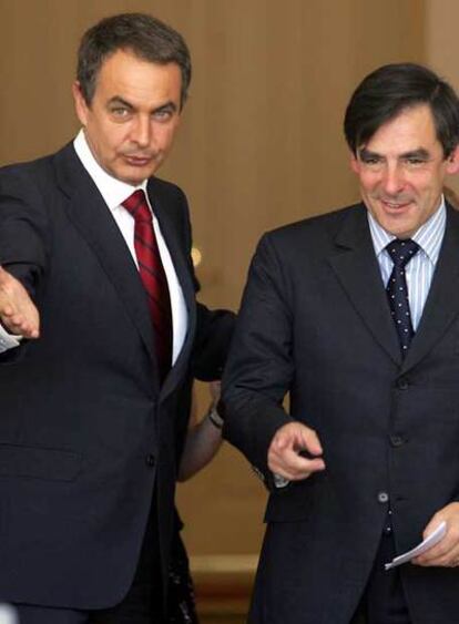 José Luis Rodríguez Zapatero y el primer ministro francés, François Fillon, ayer en Madrid.