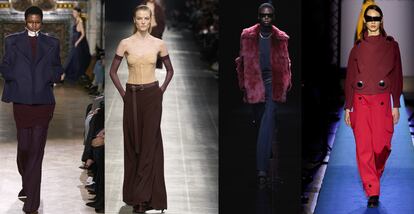 Pictured: Fall/Winter 2024 collections by Victoria Beckham, Ermanno Scervino, Khaite and Pierre Cardin.