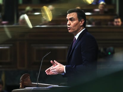 El presidente del Gobierno en funciones, Pedro Sánchez, durante una intervención en el Congreso.