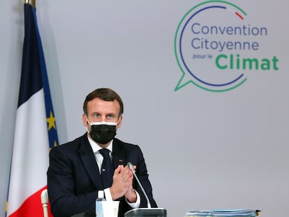 Emmanuel Macron, en un discurso durante una reunión con miembros de la Convención Ciudadana por el Clima, el 18 de enero de 2021 en París.