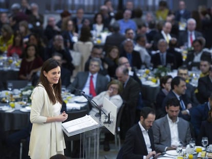 La consejera de Sanidad durante el desayuno informativo en Valencia.