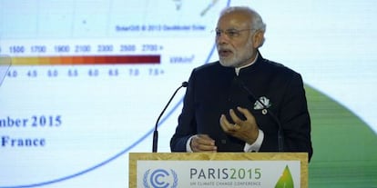 El primer ministro indio, Narendra Modi, este lunes en la cumbre París.