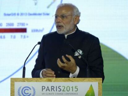El primer ministro indio, Narendra Modi, este lunes en la cumbre París.