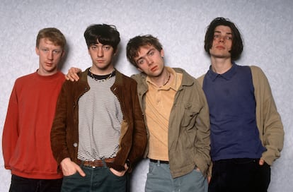 El grupo Blur ( o sea, Dave Rowntree, Graham Coxon, Damon Albarn y Alex James) en 1991.