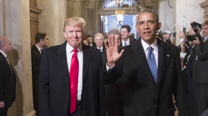 Obama e Trump em Washington, durante a posse do atual presidente norte-americano, em 20 de janeiro de 2017