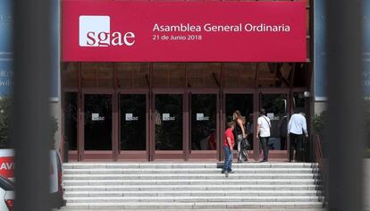 Local de Madrid donde se celebró la asamblea de la Sociedad General de Autores, el pasado 21 de junio. 