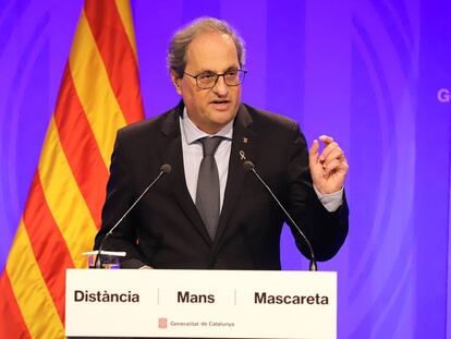 El presidente de la Generalitat, Quim Torra, en la rueda de prensa de este jueves.