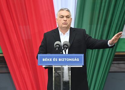 Orbán, este viernes, en el cierre de su campaña en Szekesfehervar, Hungría.