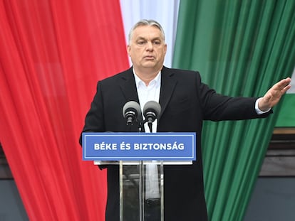 Orbán, este viernes, en el cierre de su campaña en Szekesfehervar, Hungría.