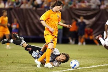 El jugador argentino del Barcelona, Leo Messi, autor del tercer tanto del Barcelona.