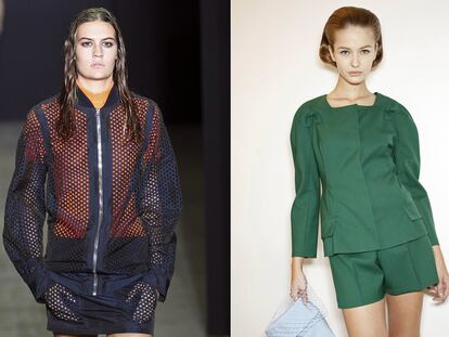 Aires deportivos en la colección de Alexander Wang y (a la derecha) reinterpretación minimalista de los años cincuenta en un diseño de Raf Simons.