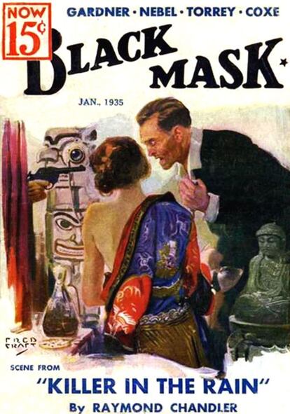 Portada de la revista 'Black Mask' en la que Raymond escribió sus cuentos como 'Un asesino en la lluvia'.