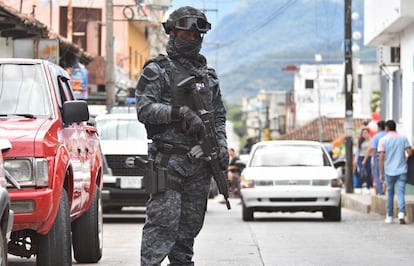 Un elemento de la Fuerza de Reacción Inmediata Pakal en el municipio de Frontera Comalapa, Chiapas, en enero pasado.