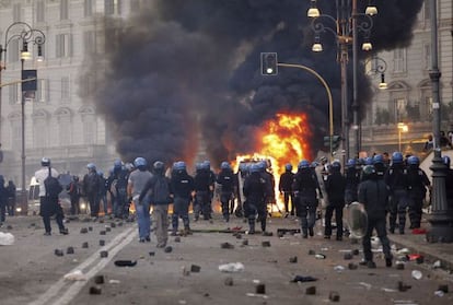 Imagen de los disturbios ocurridos en Roma el sábado.