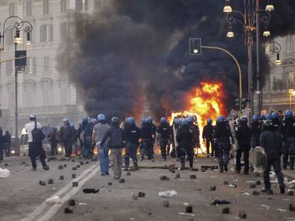 Imagen de los disturbios ocurridos en Roma el sábado.