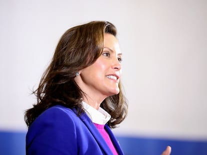 Michigan Governor Gretchen Whitmer speaks during an event in Southfield, Michigan, on October 16, 2020.