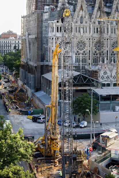 Aspecto de las obras de la Sagrada Familia, ayer en Barcelona.